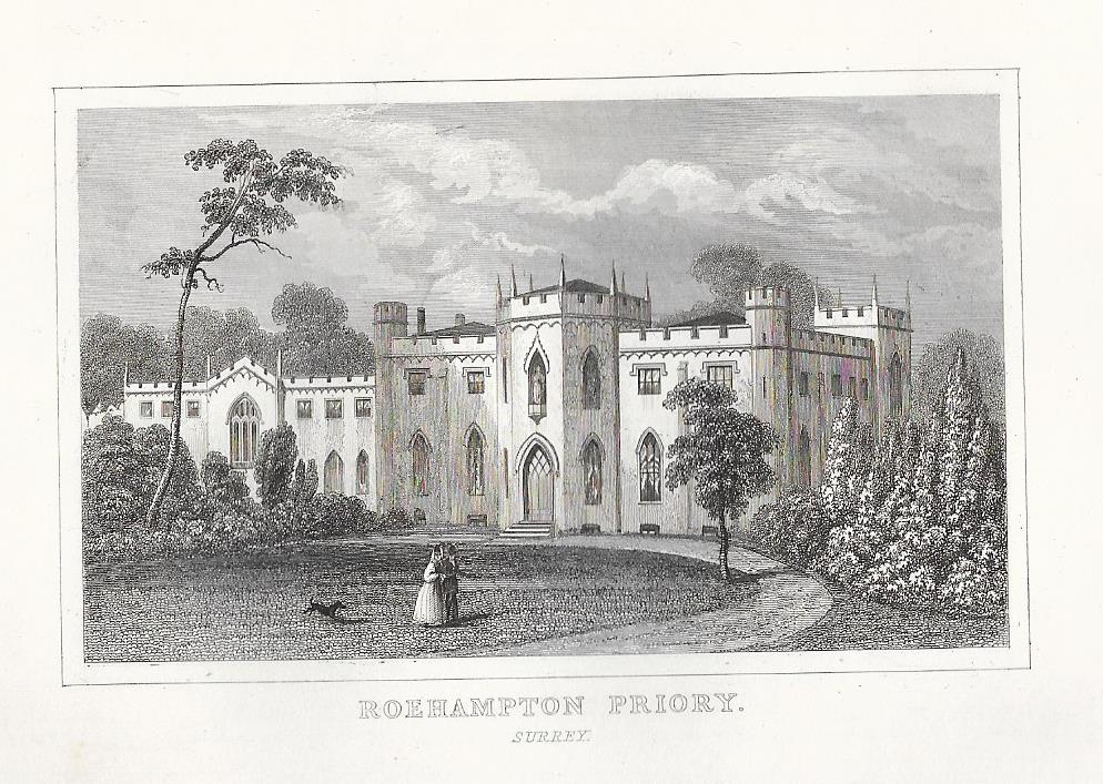 Roehampton Priory Hospital antique print 1845