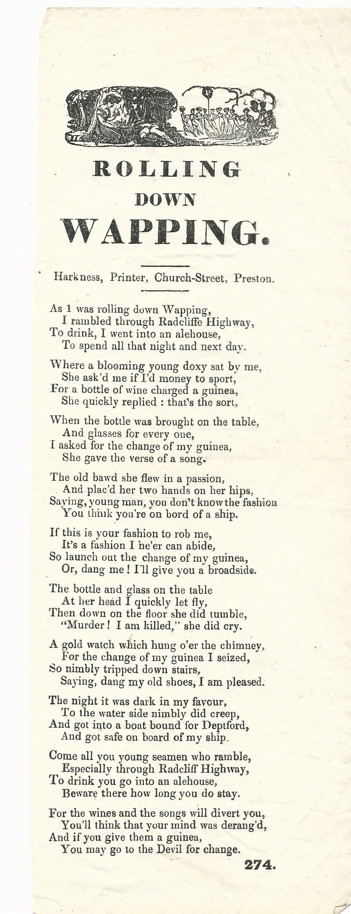 Wapping Victorian broadside "Rolling down Wapping"