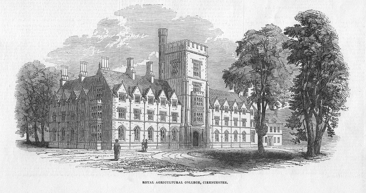 Royal Agricultural University Cirencester antique print 1845
