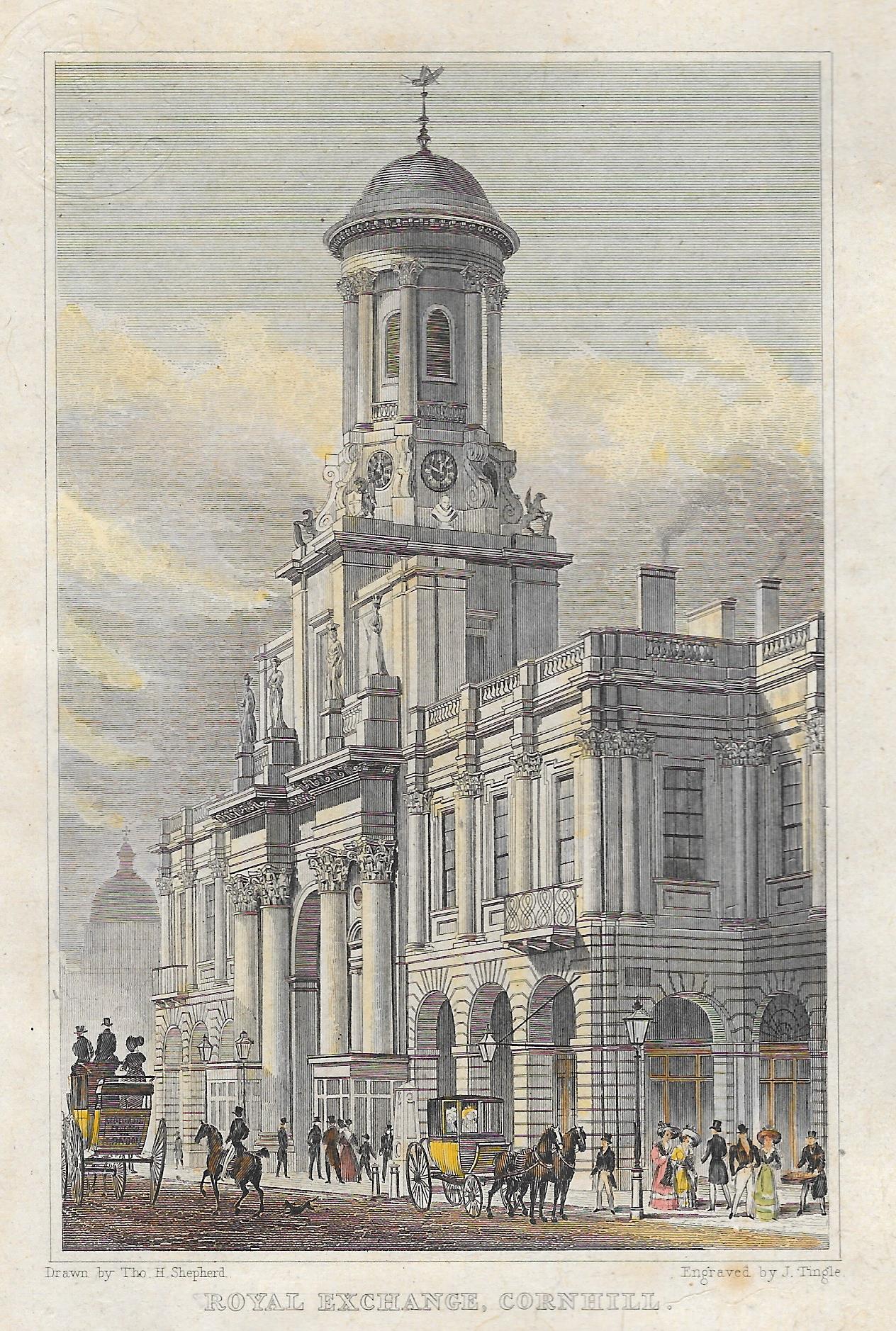 Royal Exchange Cornhill London antique print 1830