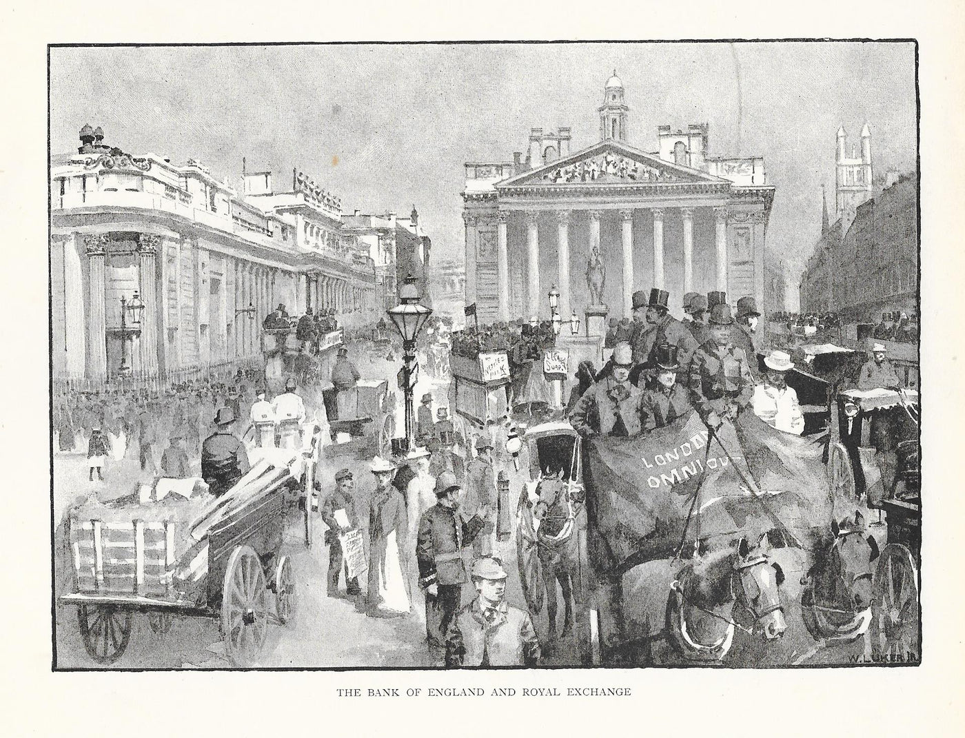 Royal Exchange and Bank of England antique print published 1890