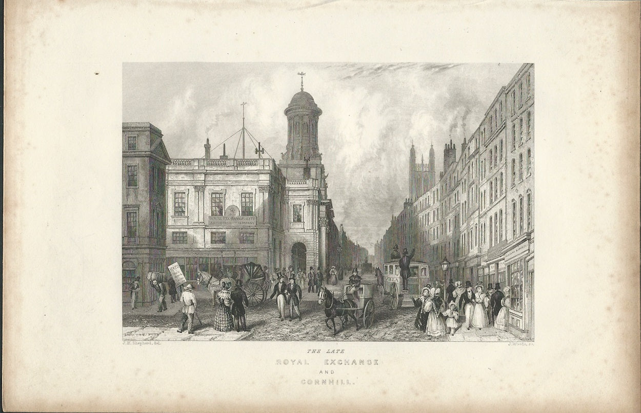 Royal Exchange and Cornhill antique print 1838