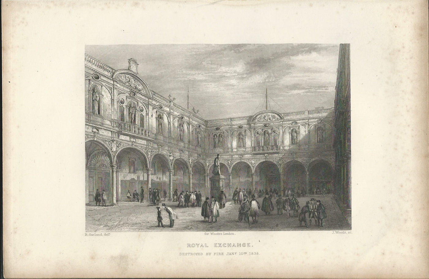 Royal Exchange in the City of London antique print 1838