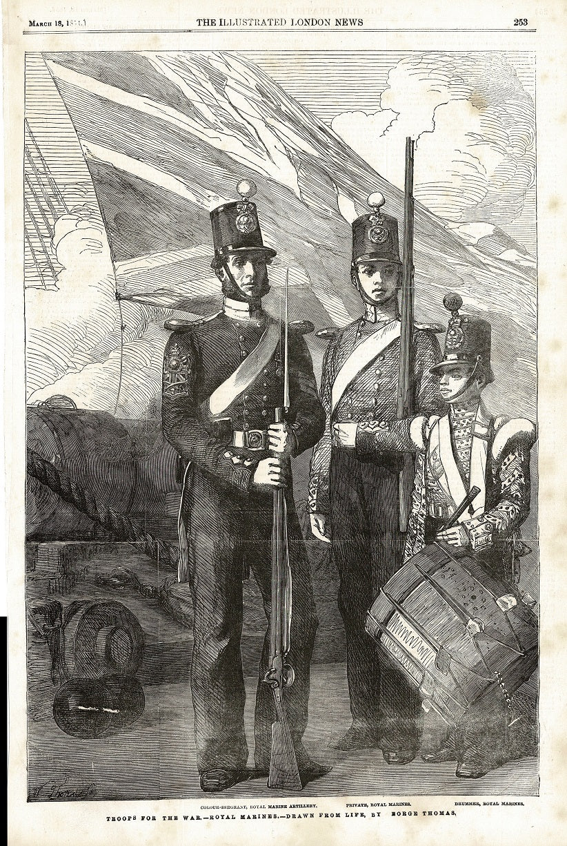 Royal Marines for the Crimean War antique print 1854