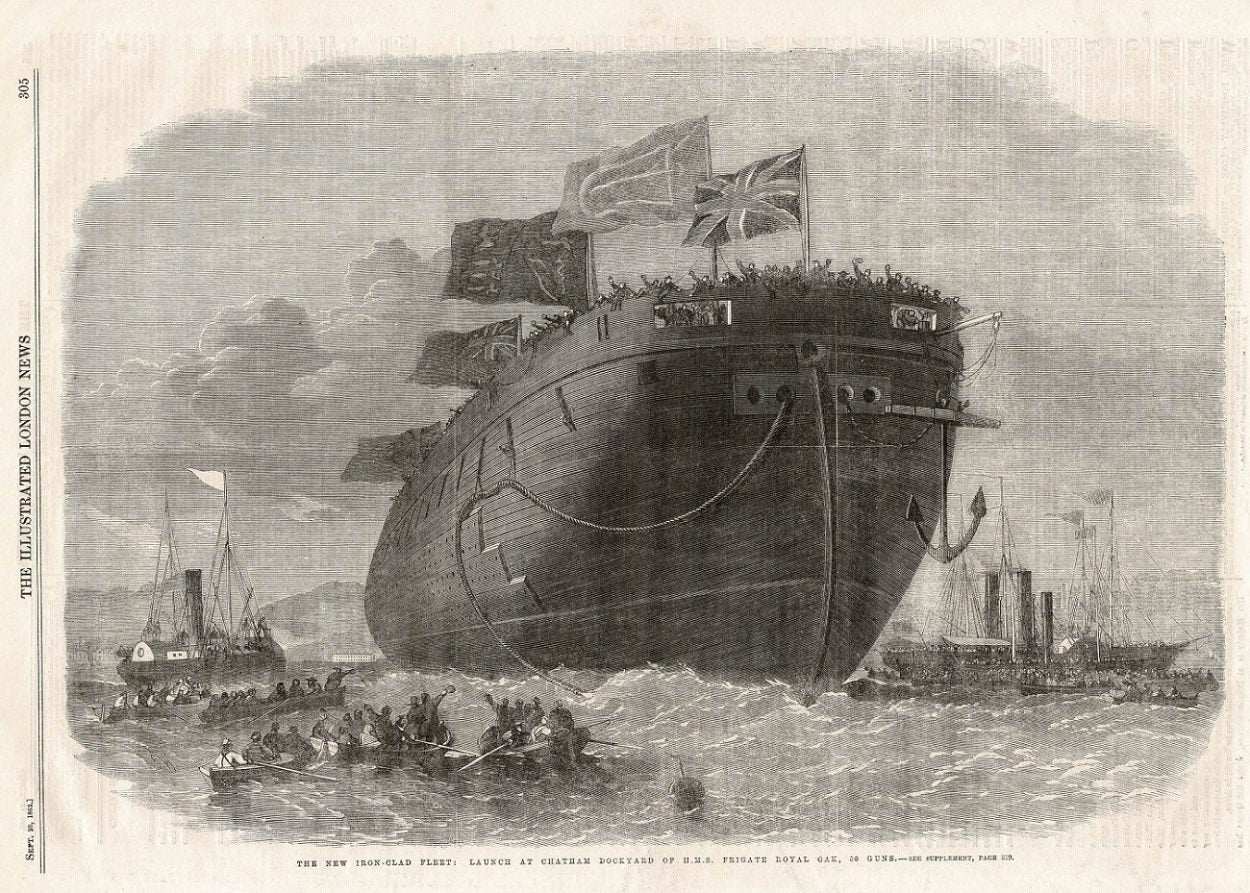 Royal Oak launched at Chatham antique print dated 1862