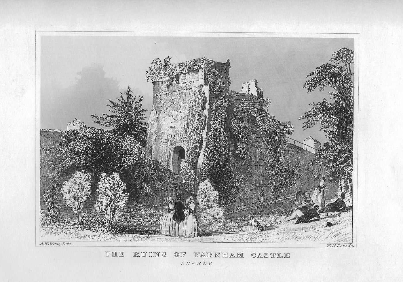 Farnham Castle Surrey antique print 1845