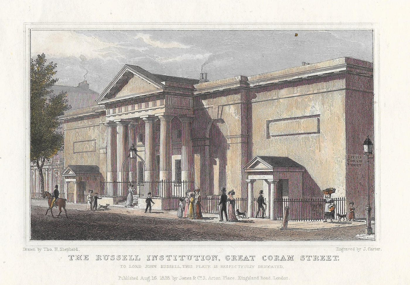 Russell Institution Bloomsbury London antique print 1830
