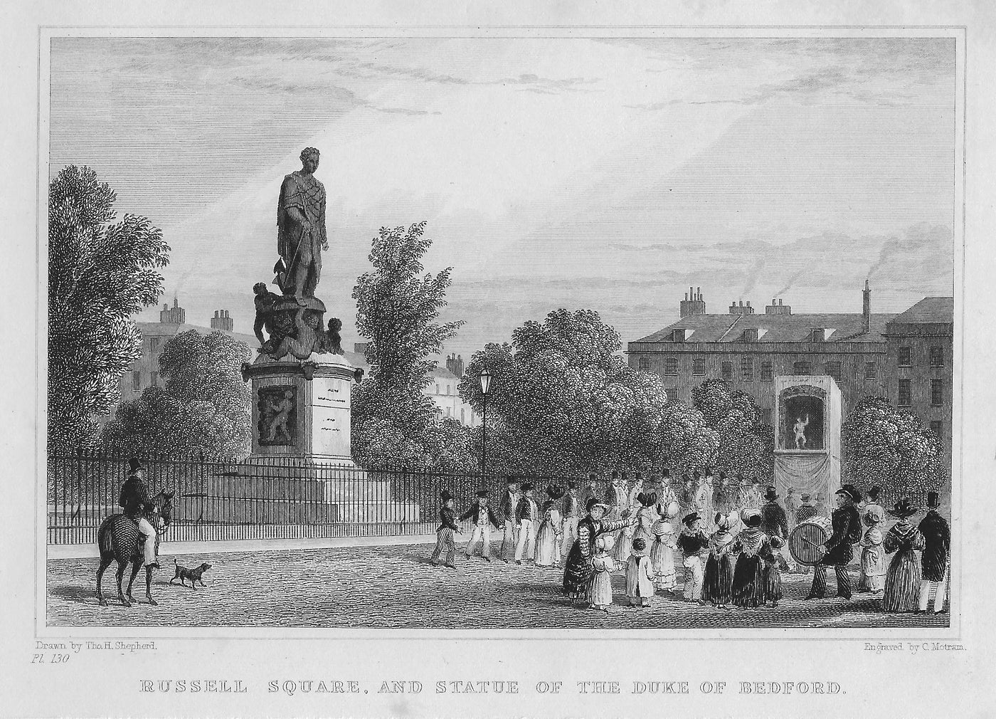 Russell Square and Statue of the Duke of Bedford antique print