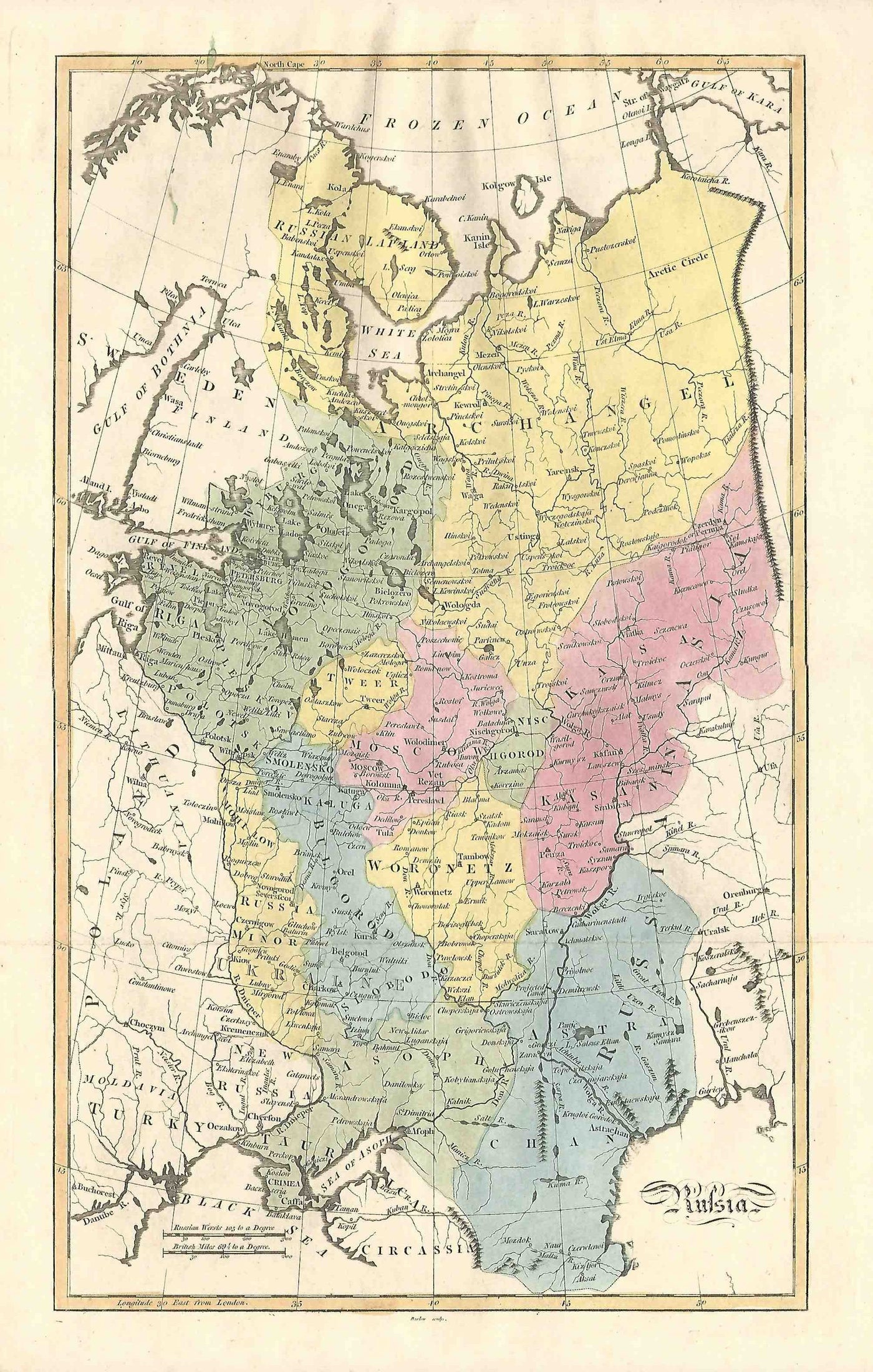 Russia in Europe antique map 1815