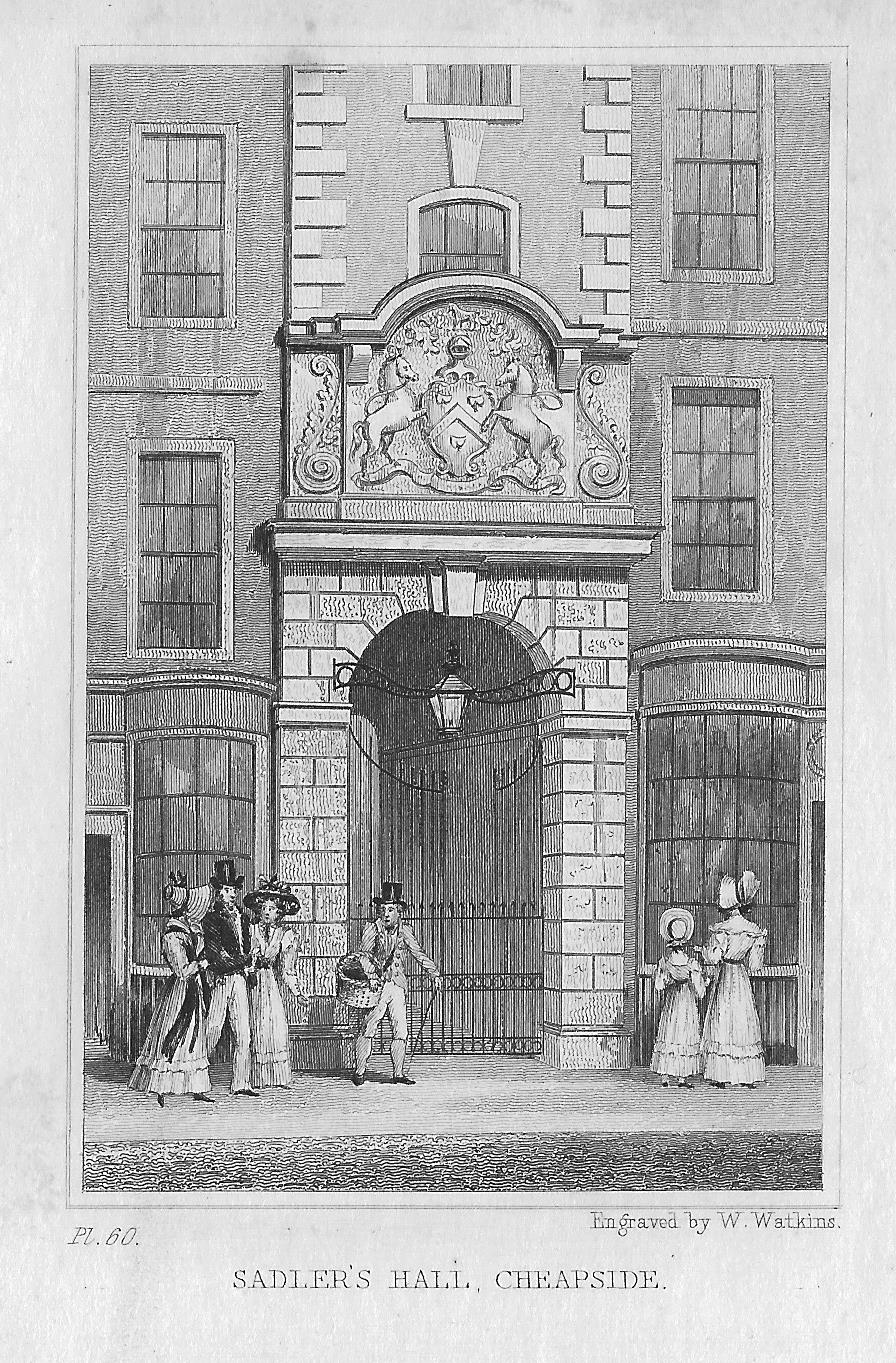 antique print Saddlers Hall Cheapside London 1830