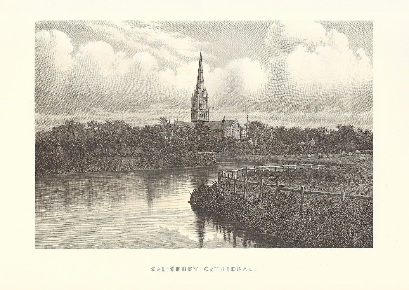 Salisbury Cathedral Wiltshire antique print