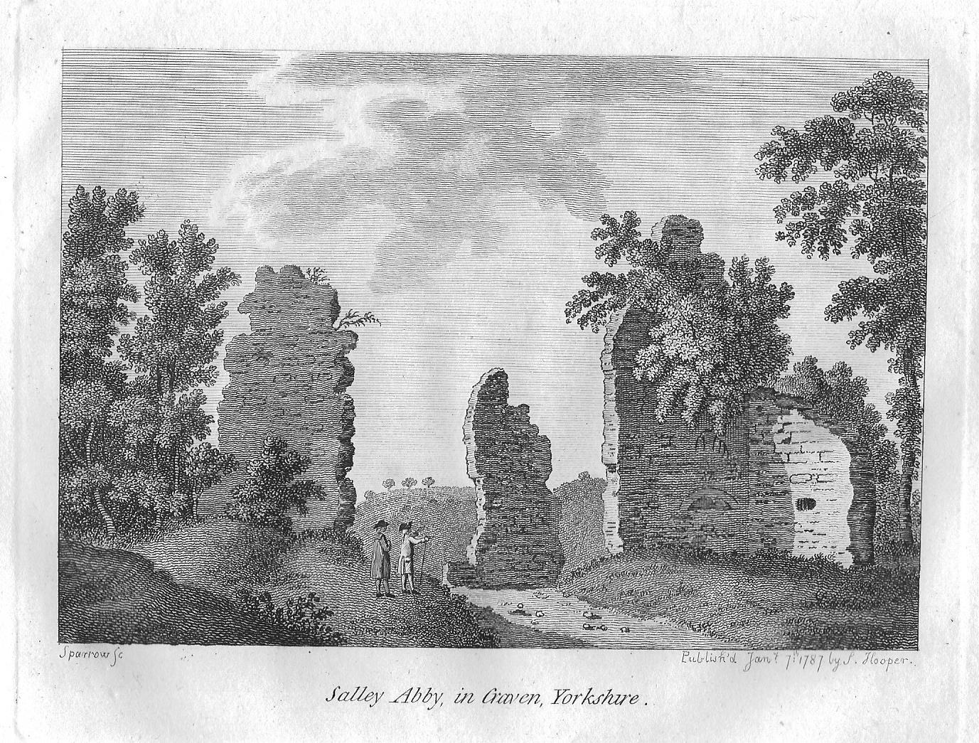 Sawley Abbey Lancashire antique print by Francis Grose dated 1787