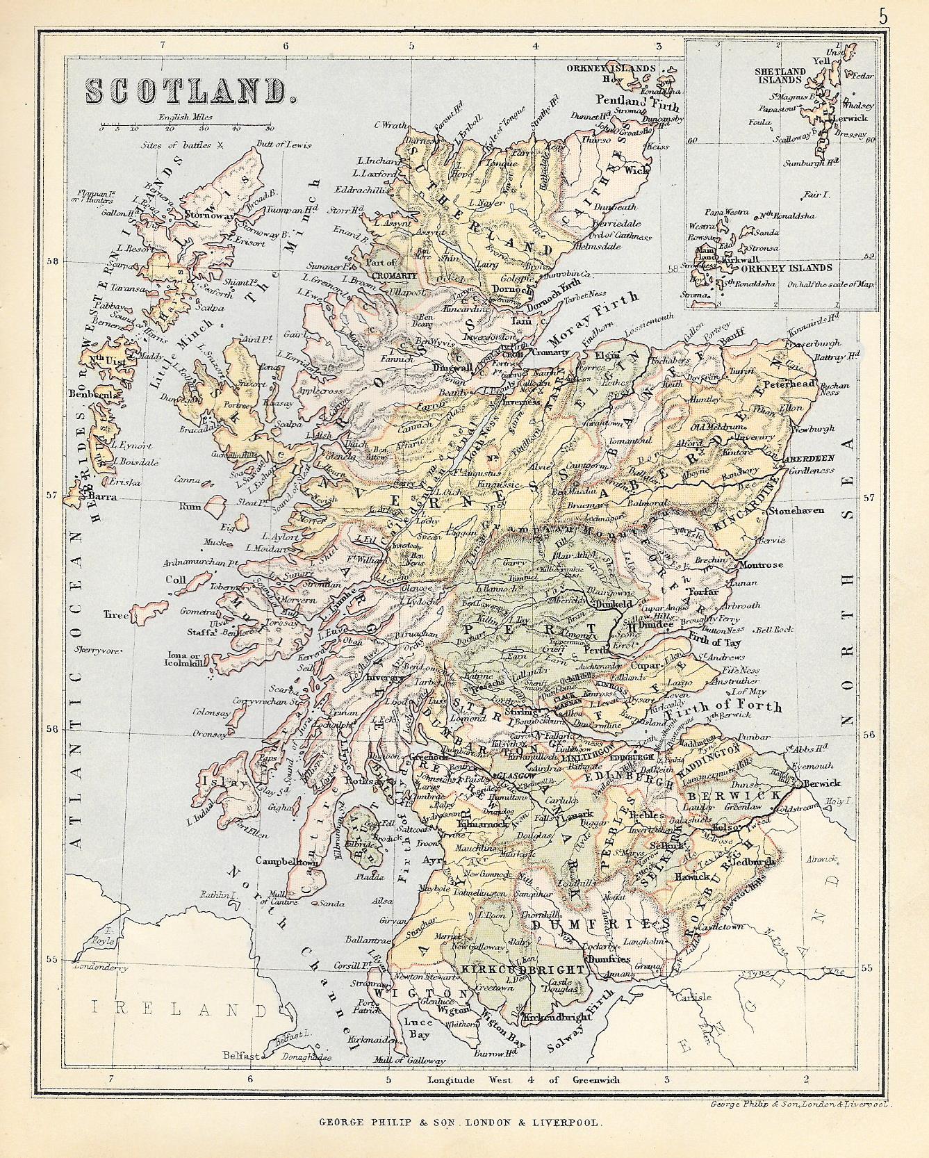 Scotland antique map by George Philip & Son