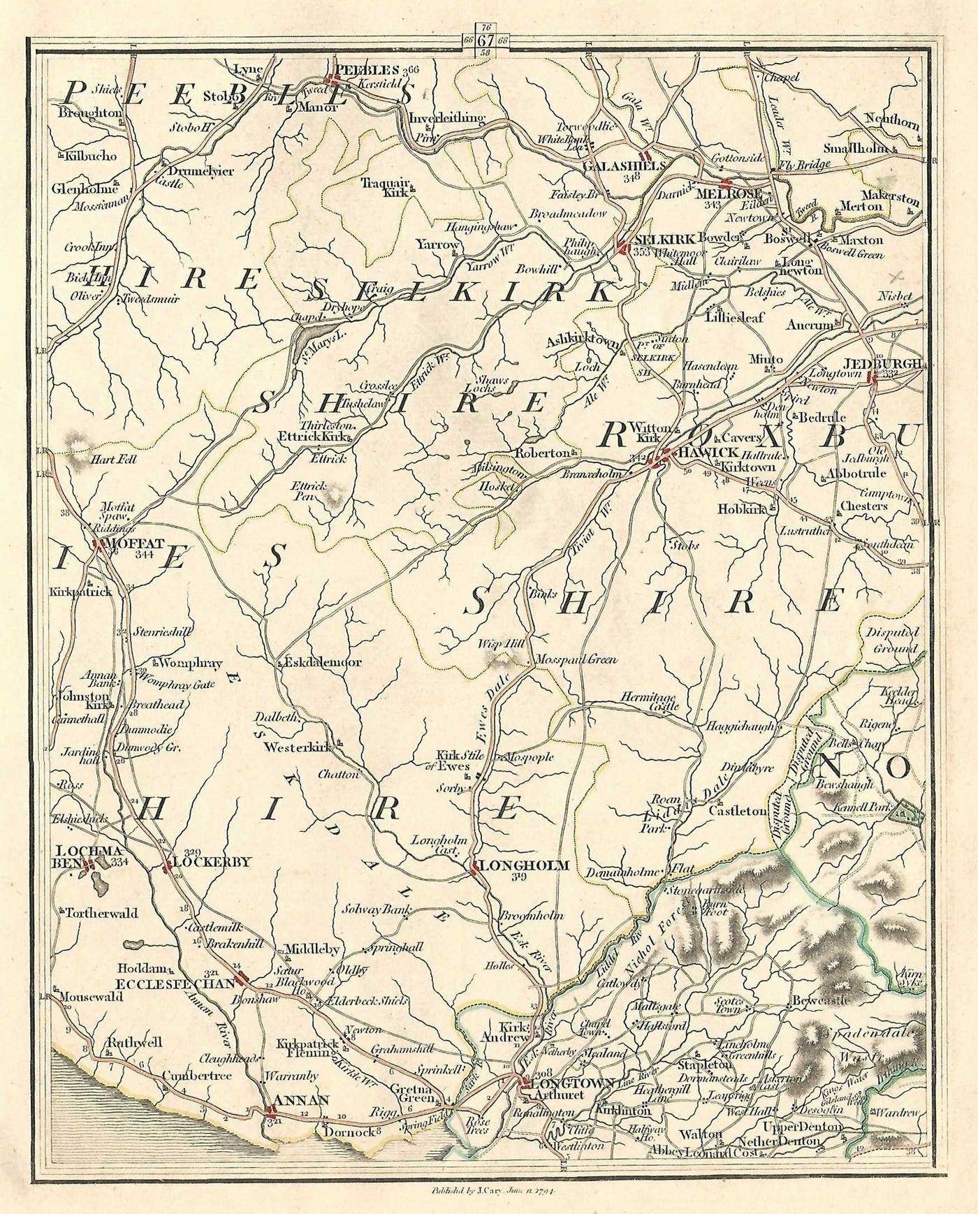 Roxburghshire Roxburgh Selkirk Peebles Scotland antique print published 1794