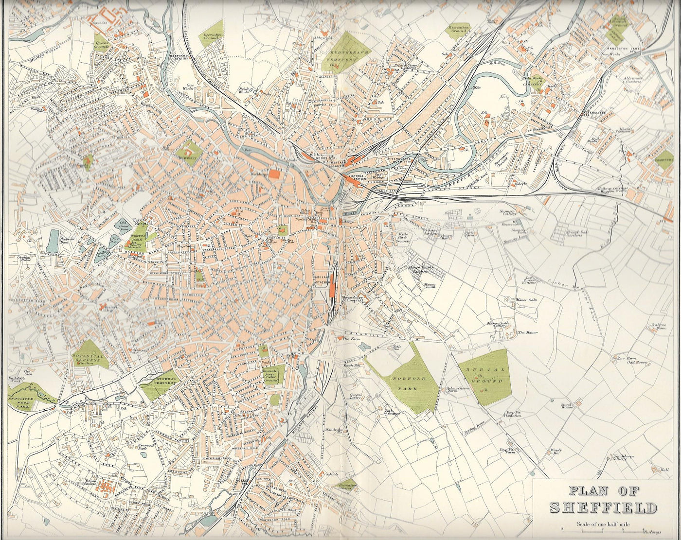 Sheffield Yorkshire antique map 1895