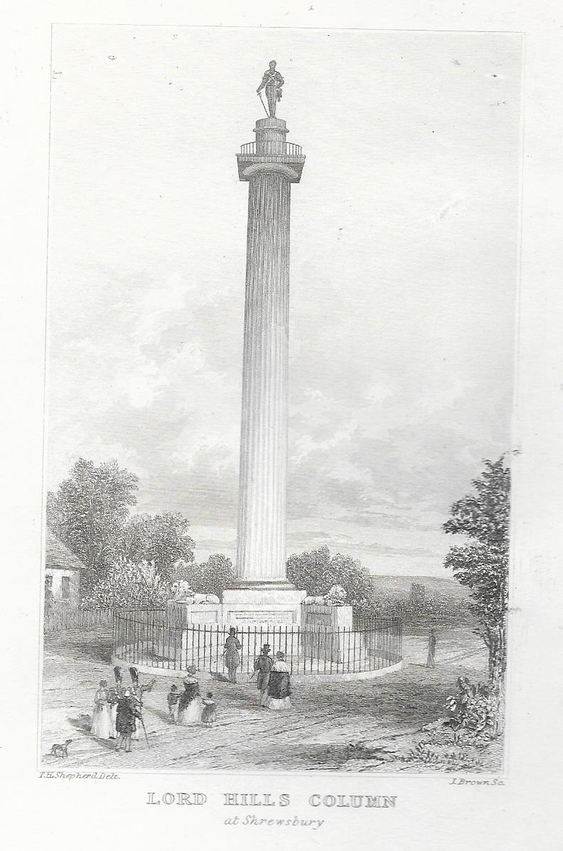 Shrewsbury (Lord Hill's Column) Shropshire antique print 1845