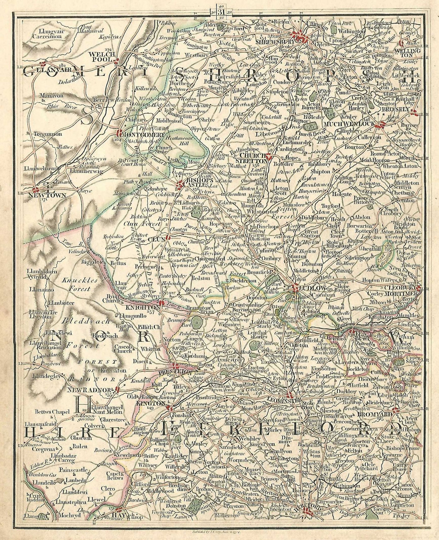 Shropshire Shrewsbury Ludlow Herefordshire Hereford antique map