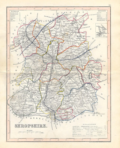 Shropshire Salop antique map 1845