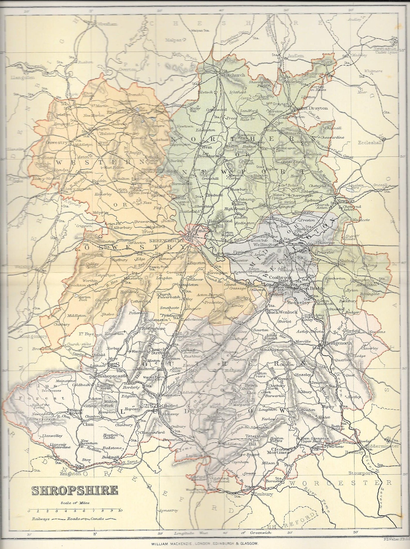 Shropshire (Salop) antique map 1895