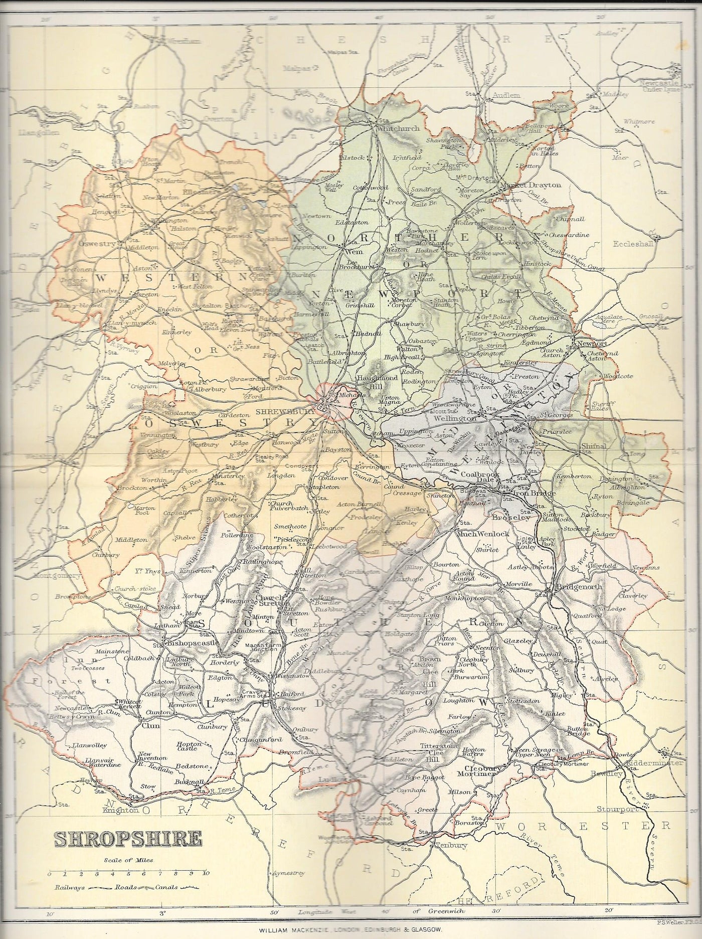 Shropshire (Salop) antique map