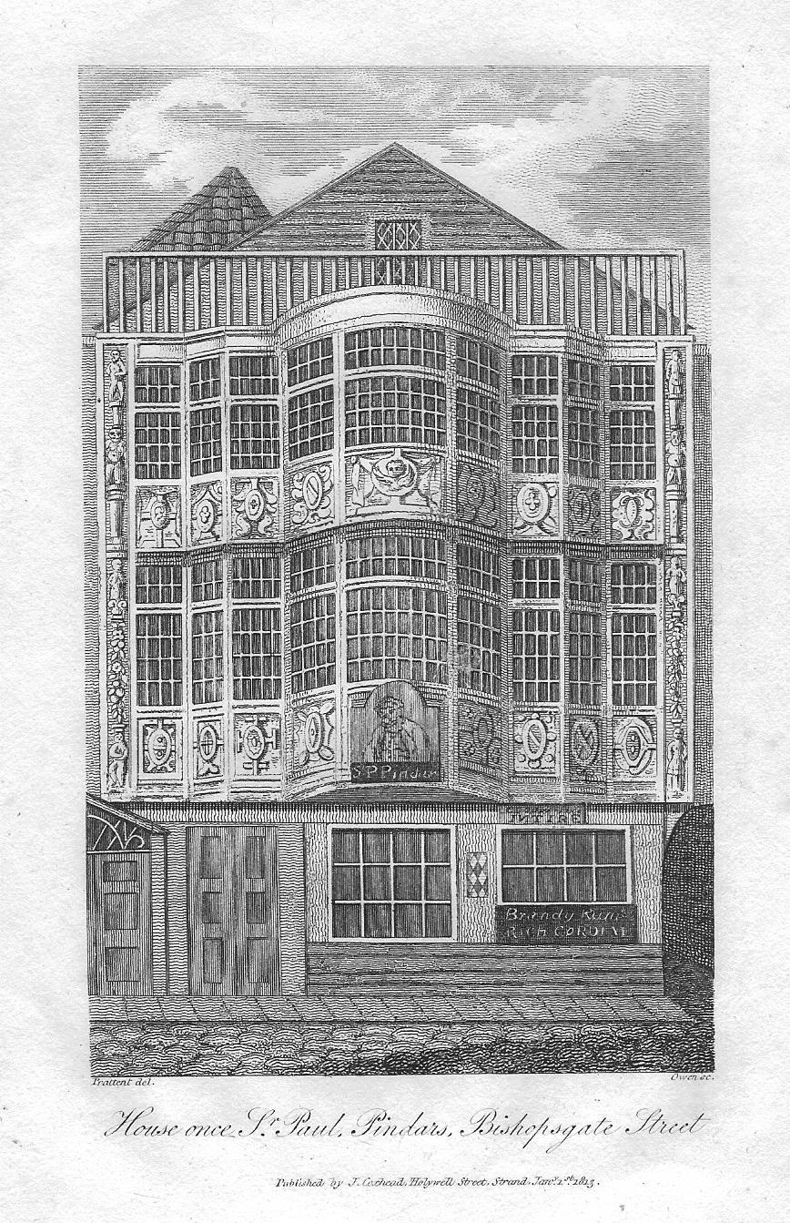 Bishopsgate Sir Paul Pindar's House antique print 1845