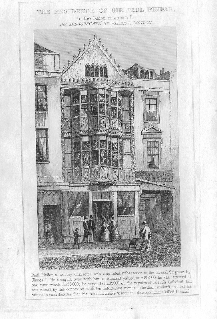 Bishopsgate Sir Paul Pindar's House antique print 1845