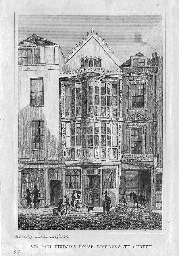 Bishopsgate Sir Paul Pindar's House antique print 1830