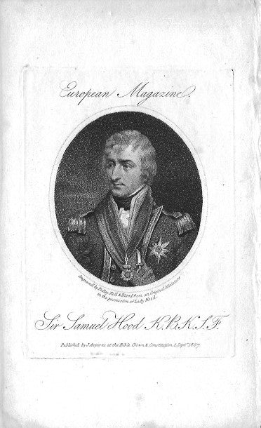 Sir Samuel Hood 1st Viscount Hood antique print 1807