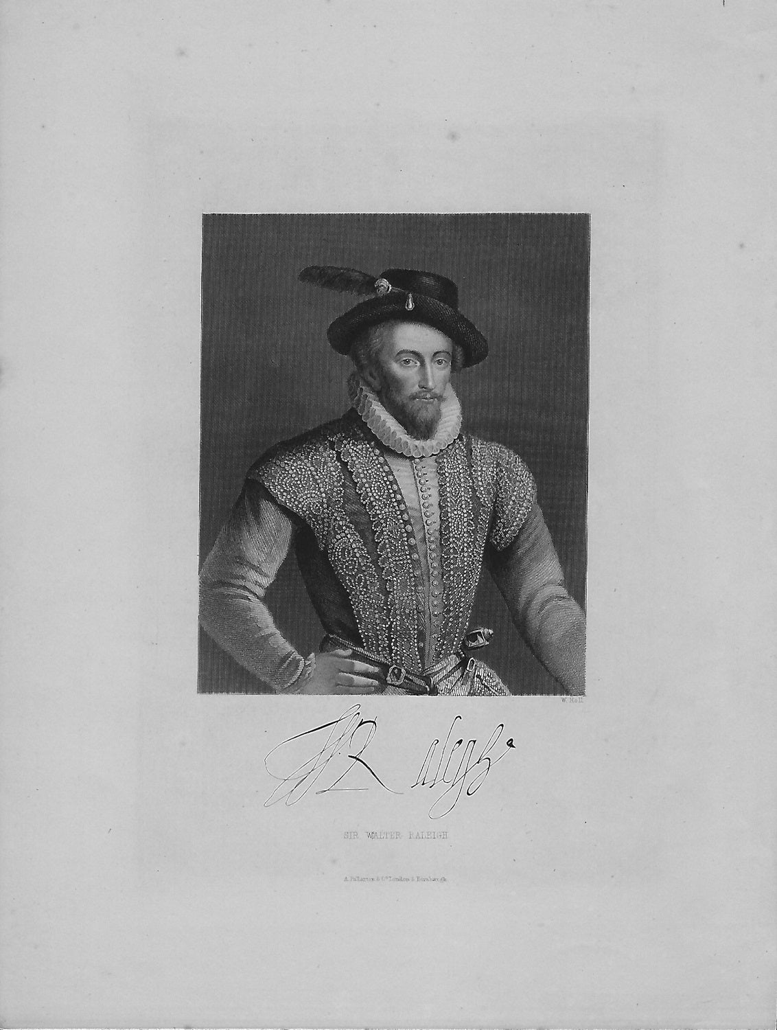 Sir Walter Raleigh portrait antique print 1879