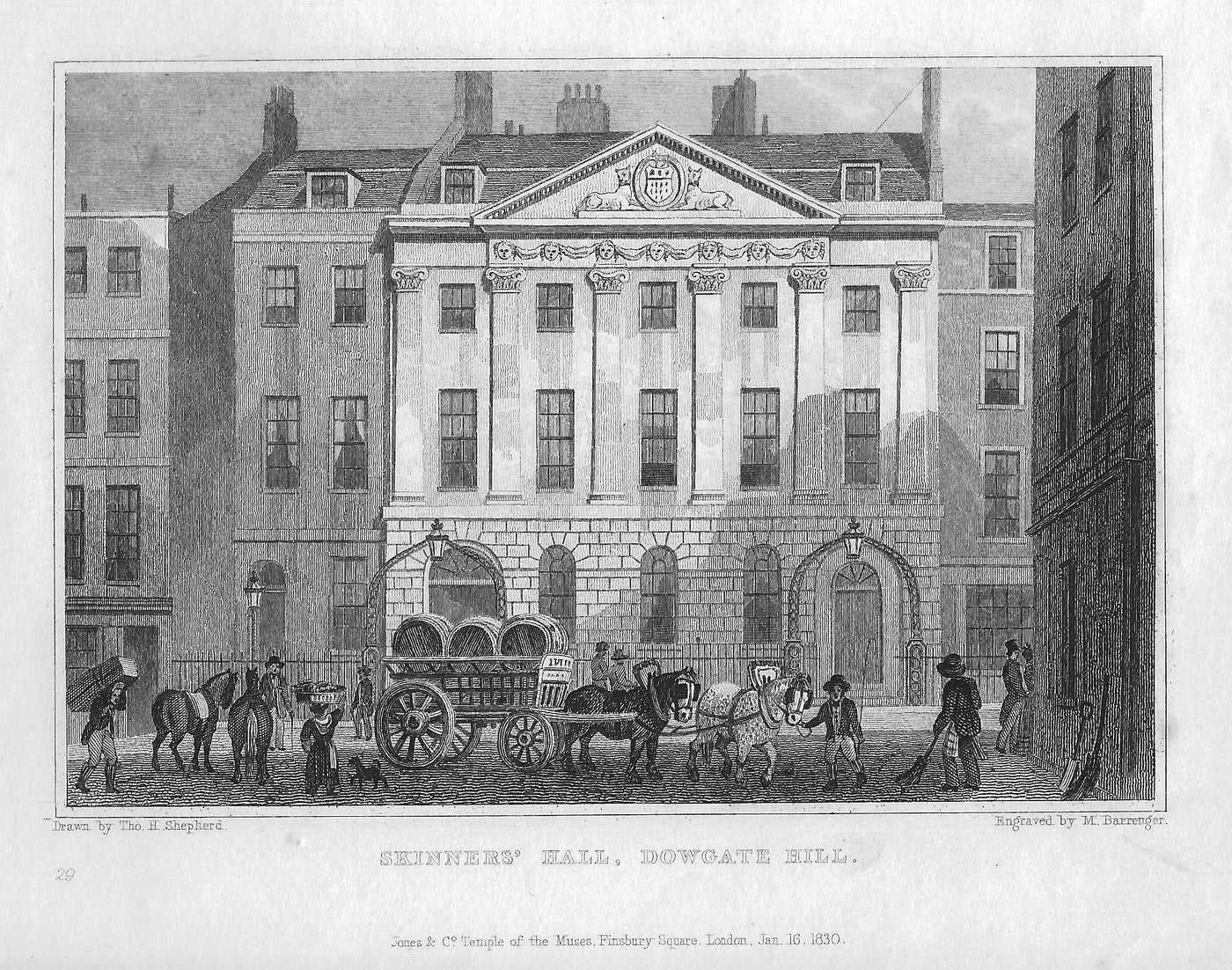 Skinners Hall Dowgate Hill London antique print 1830