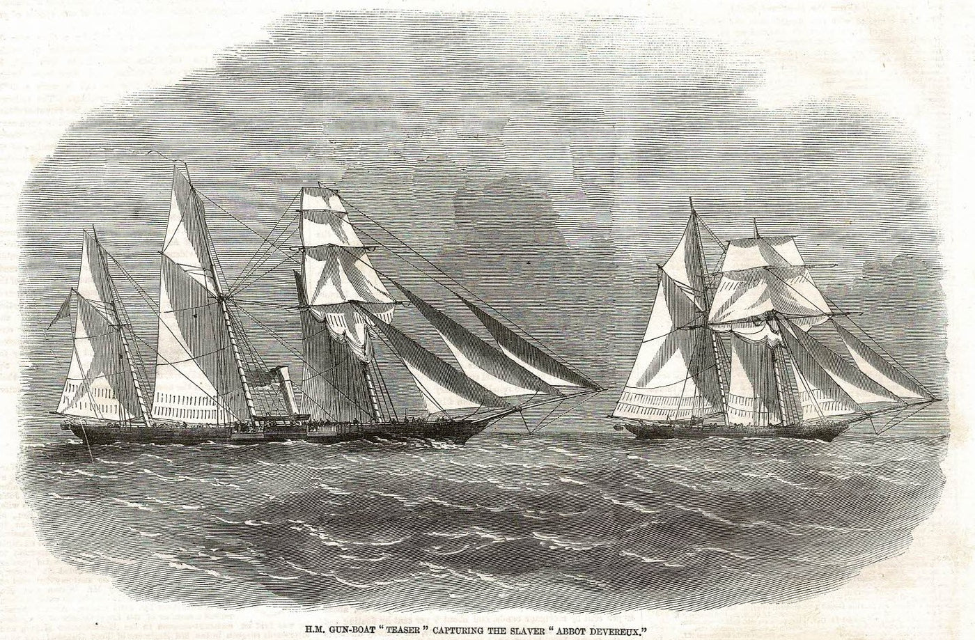 Royal Navy's West Africa Squadron anti-slavery campaign antique print 1857
