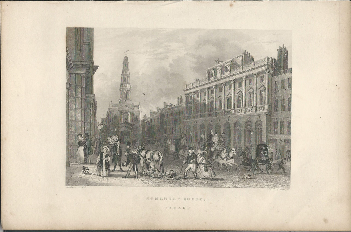 Somerset House in the Strand antique print 1838