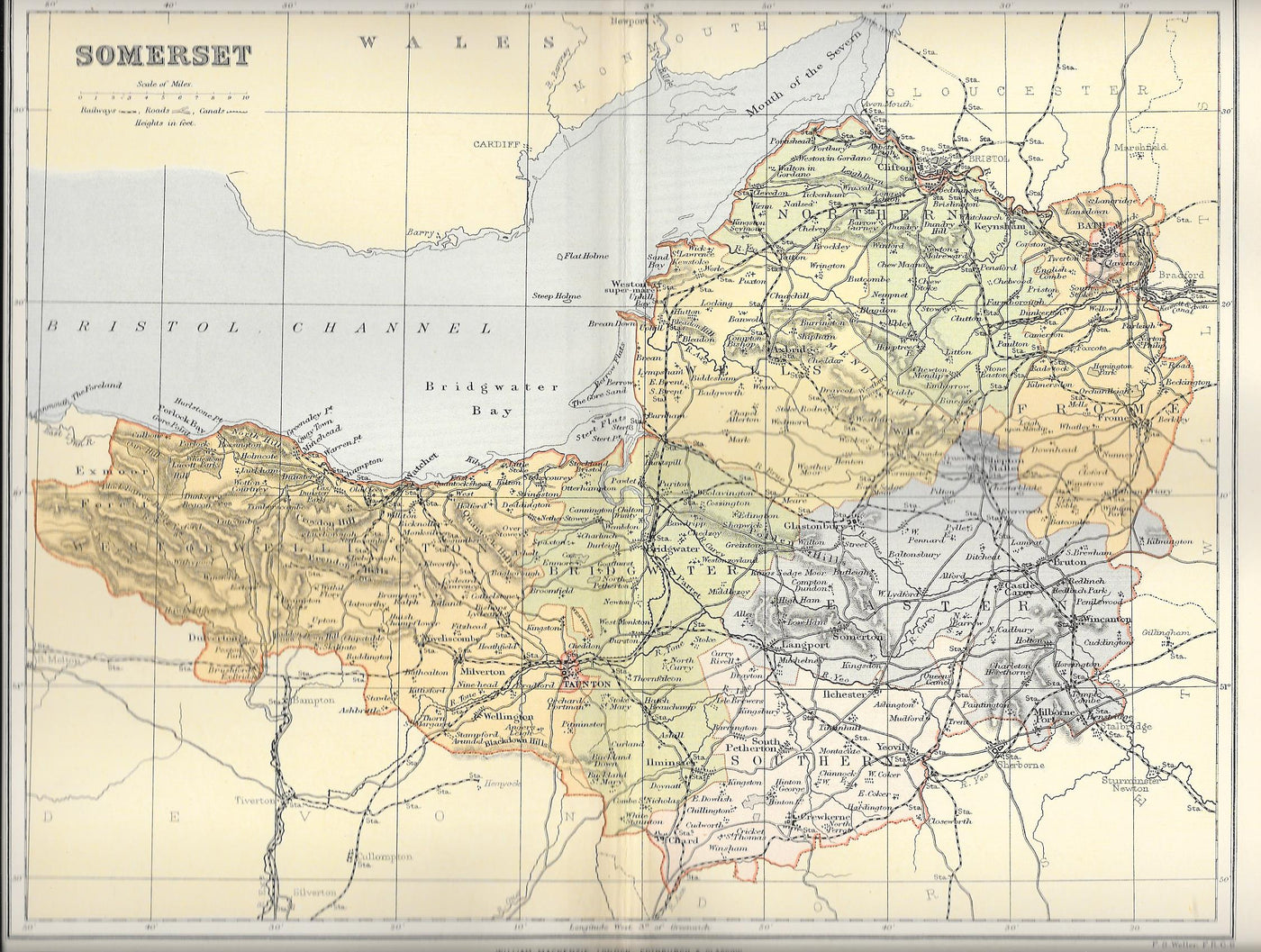 Somerset (Somersetshire) antique map published 1895