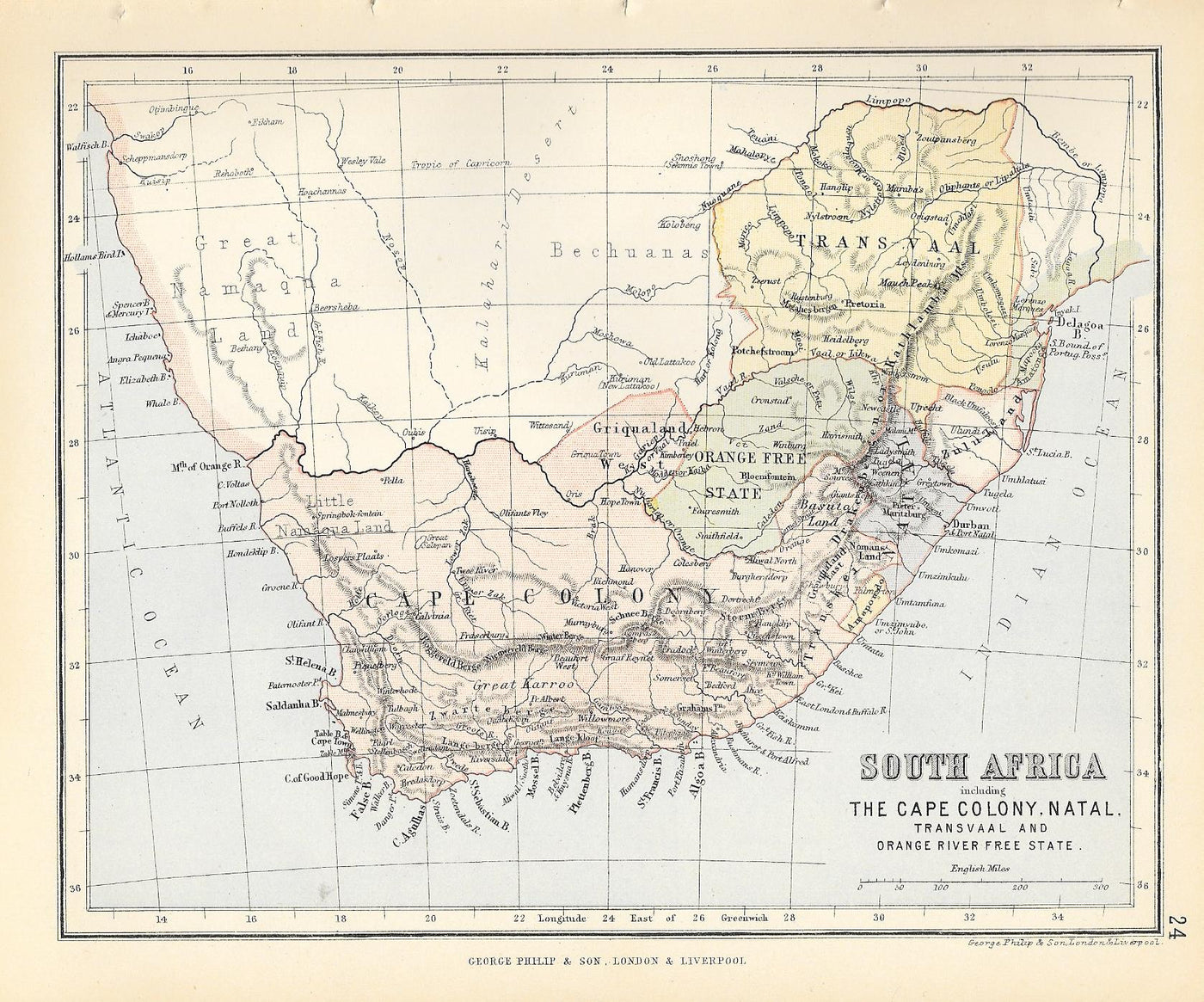 South Africa antique map 1882