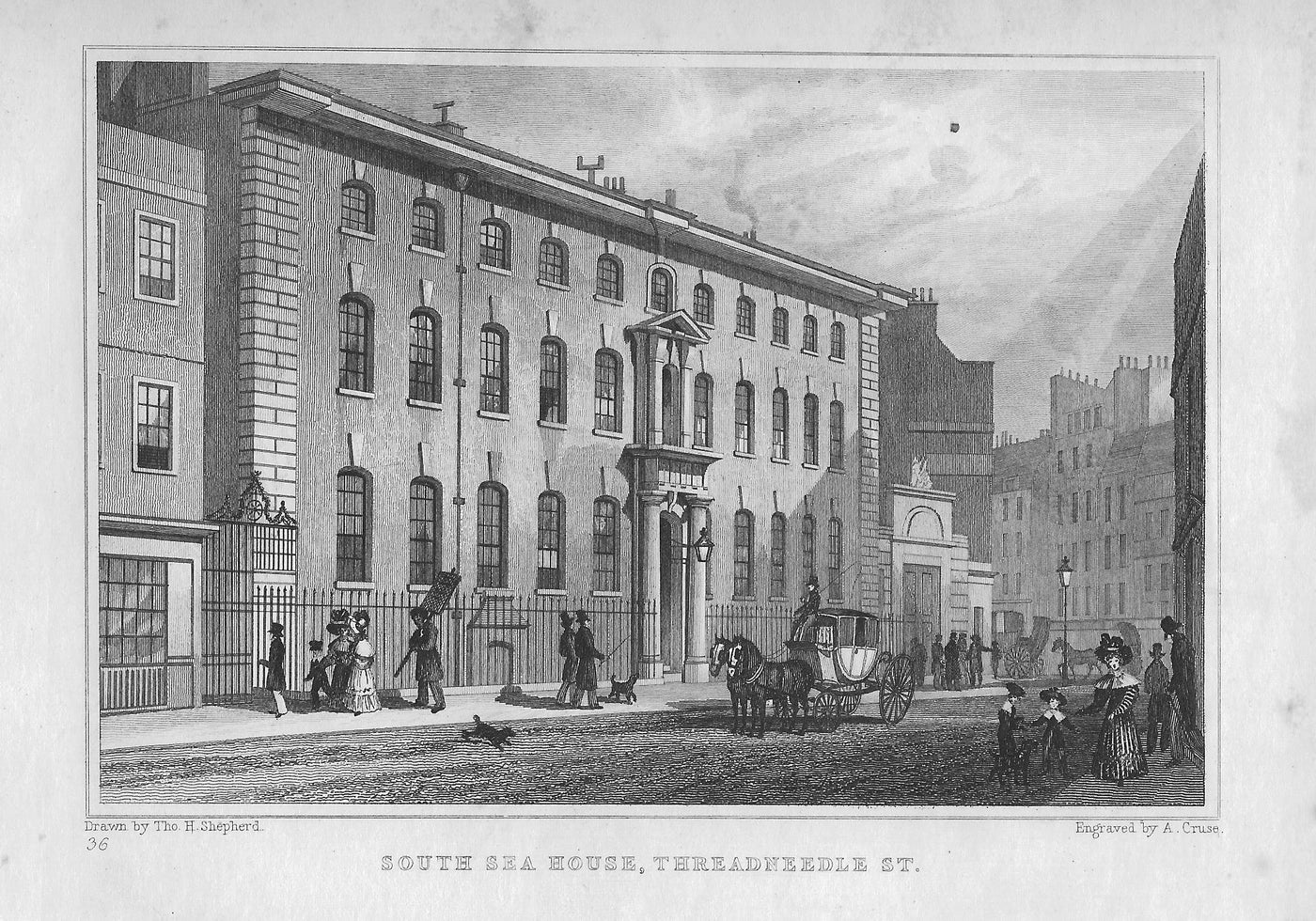 South Sea House Threadneedle Street antique print 1830