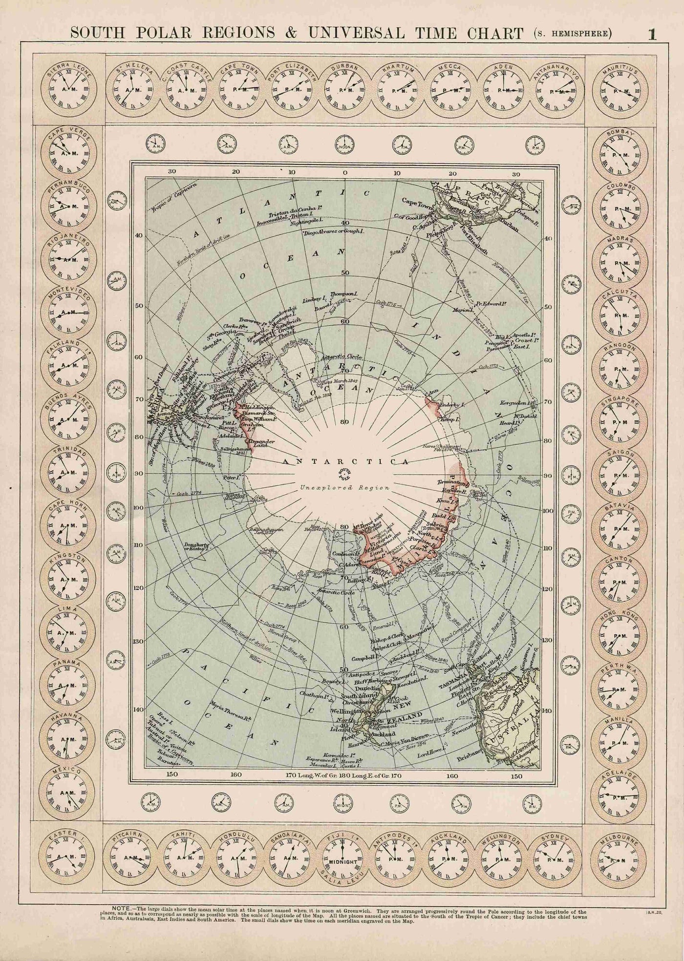 Antarctica South Polar Region antique map published c.1901