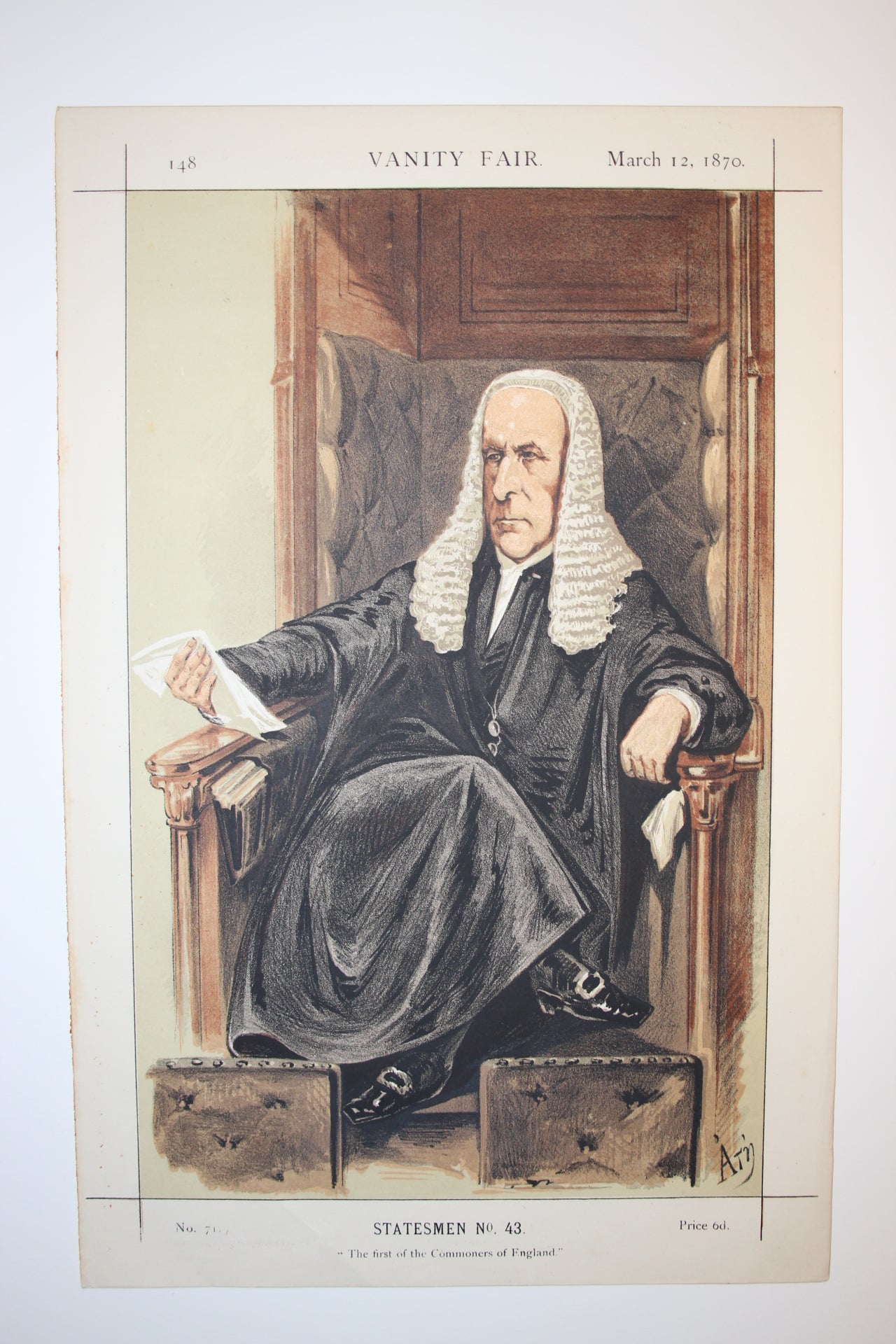 Speaker House of Commons John Evelyn Denison antique print