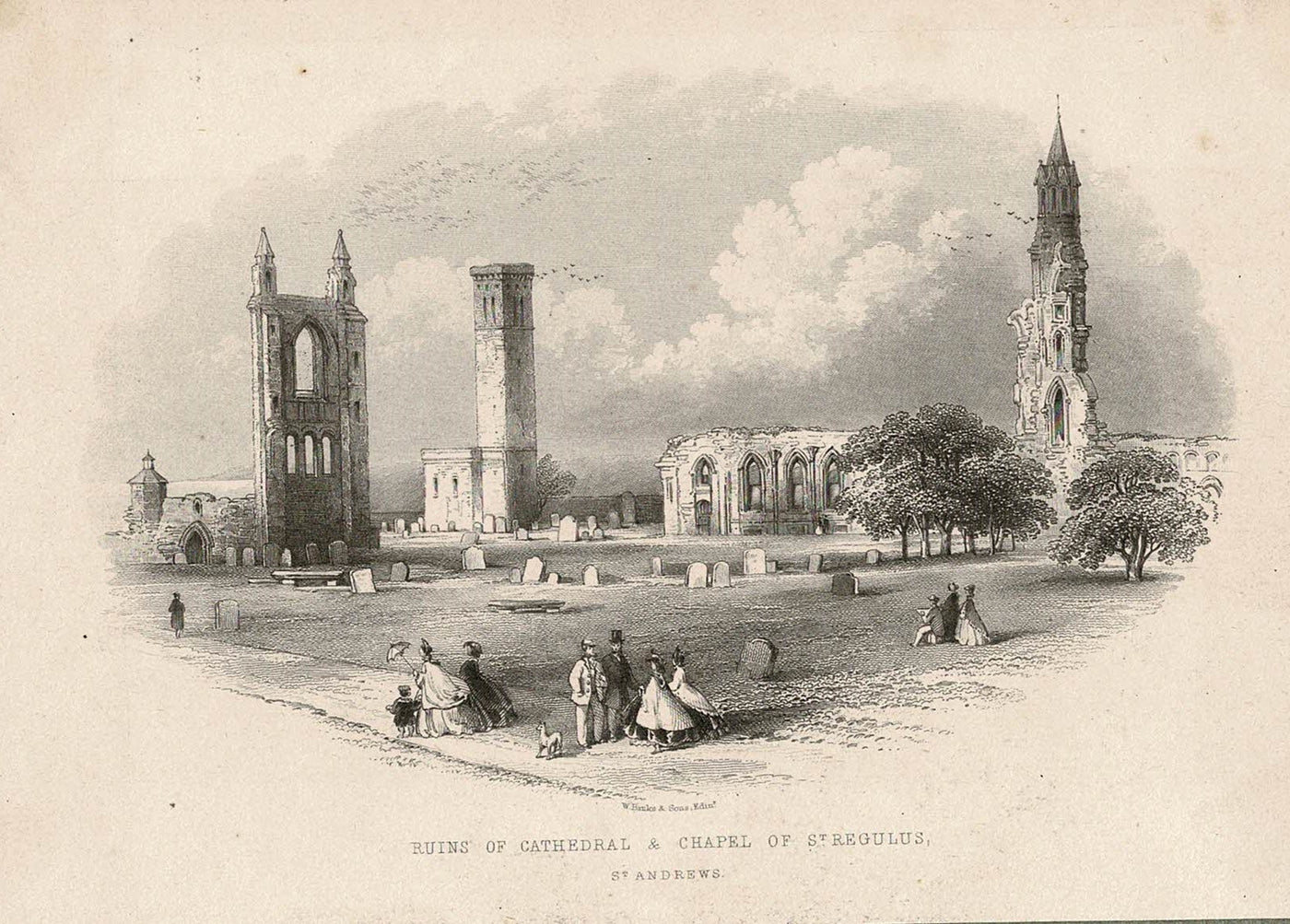 St Andrews Scotland ruins of St Regulus antique print 1850