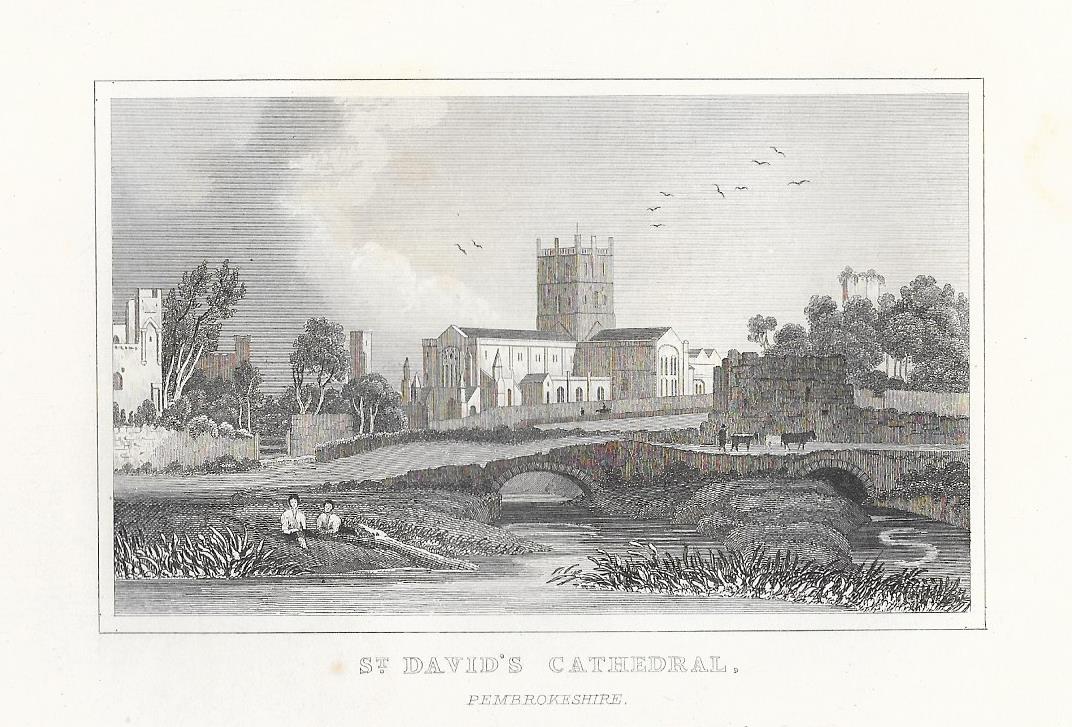St David's Cathedral Pembrokeshire Wales antique print 1845