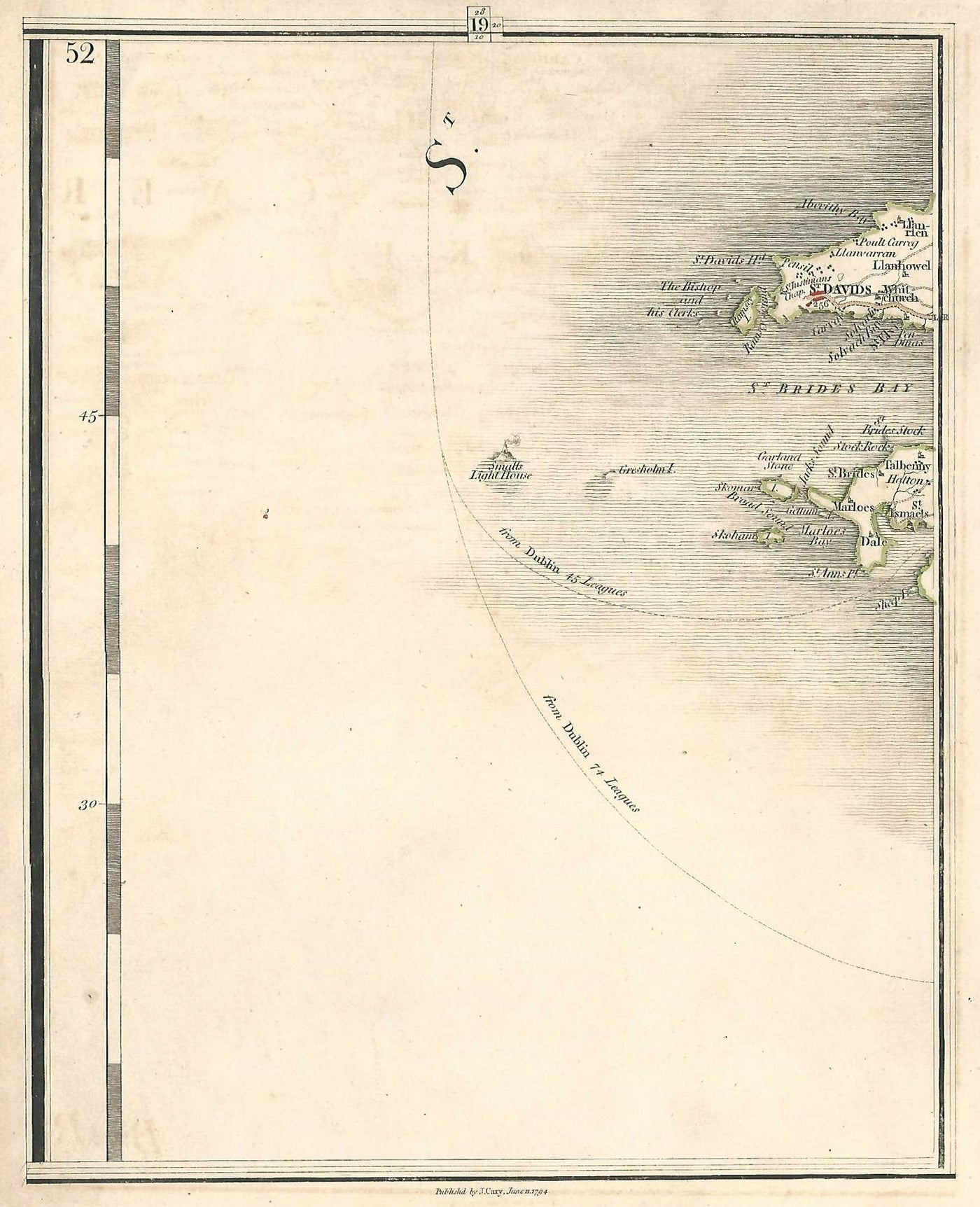 St Davids Head Pembrokeshire Wales antique map published 1794