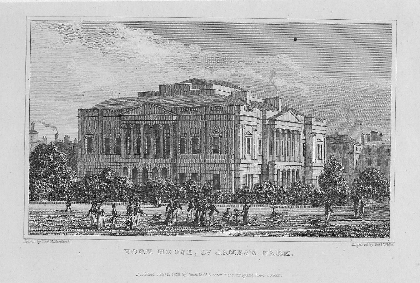 York House St James's Park antique print 1830