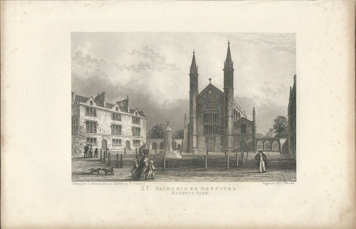 Regent's Park St Katherine's Hospital antique print 1838