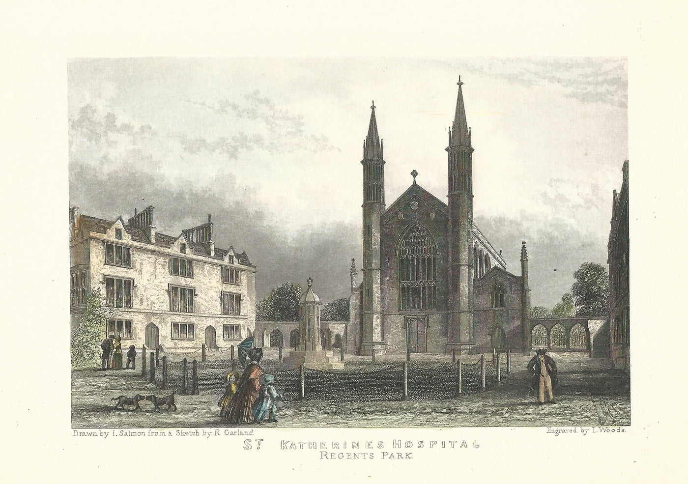 St Katherines Hospital Regents Park London antique print 1838