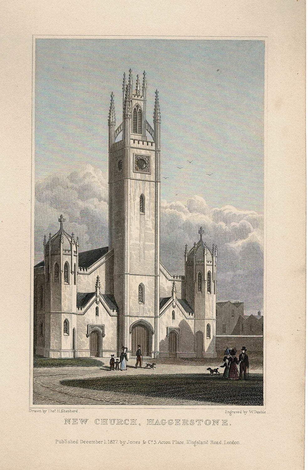 St Mary's Church Haggerston antique print 1830