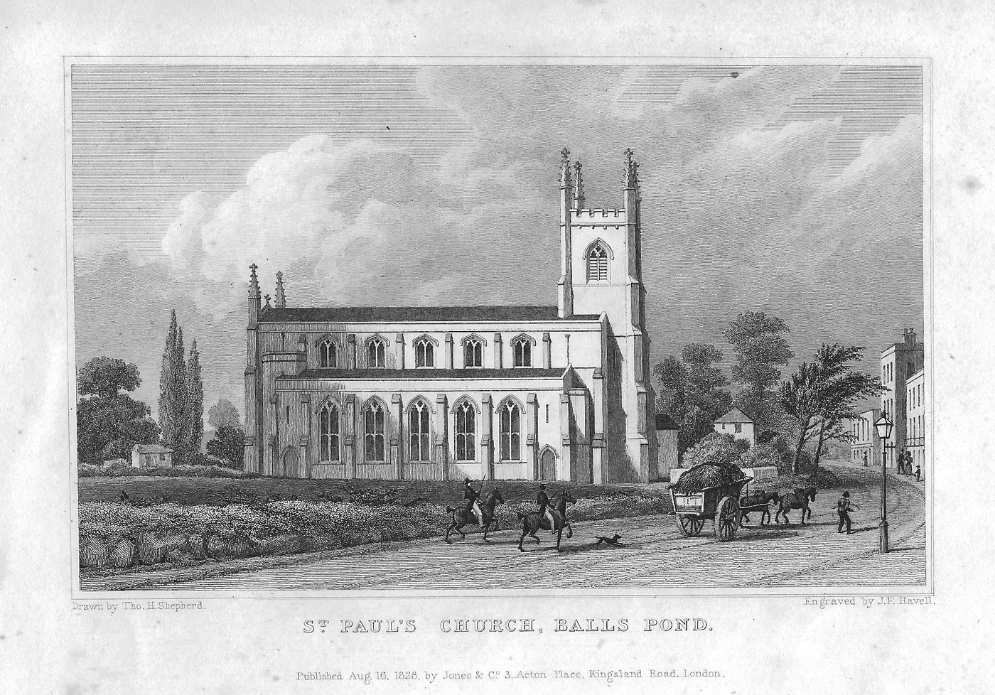 St Paul's Church Islington London antique print 1830