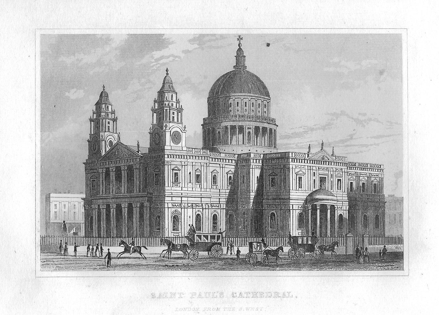 St Pauls Cathedral London antique print 1845