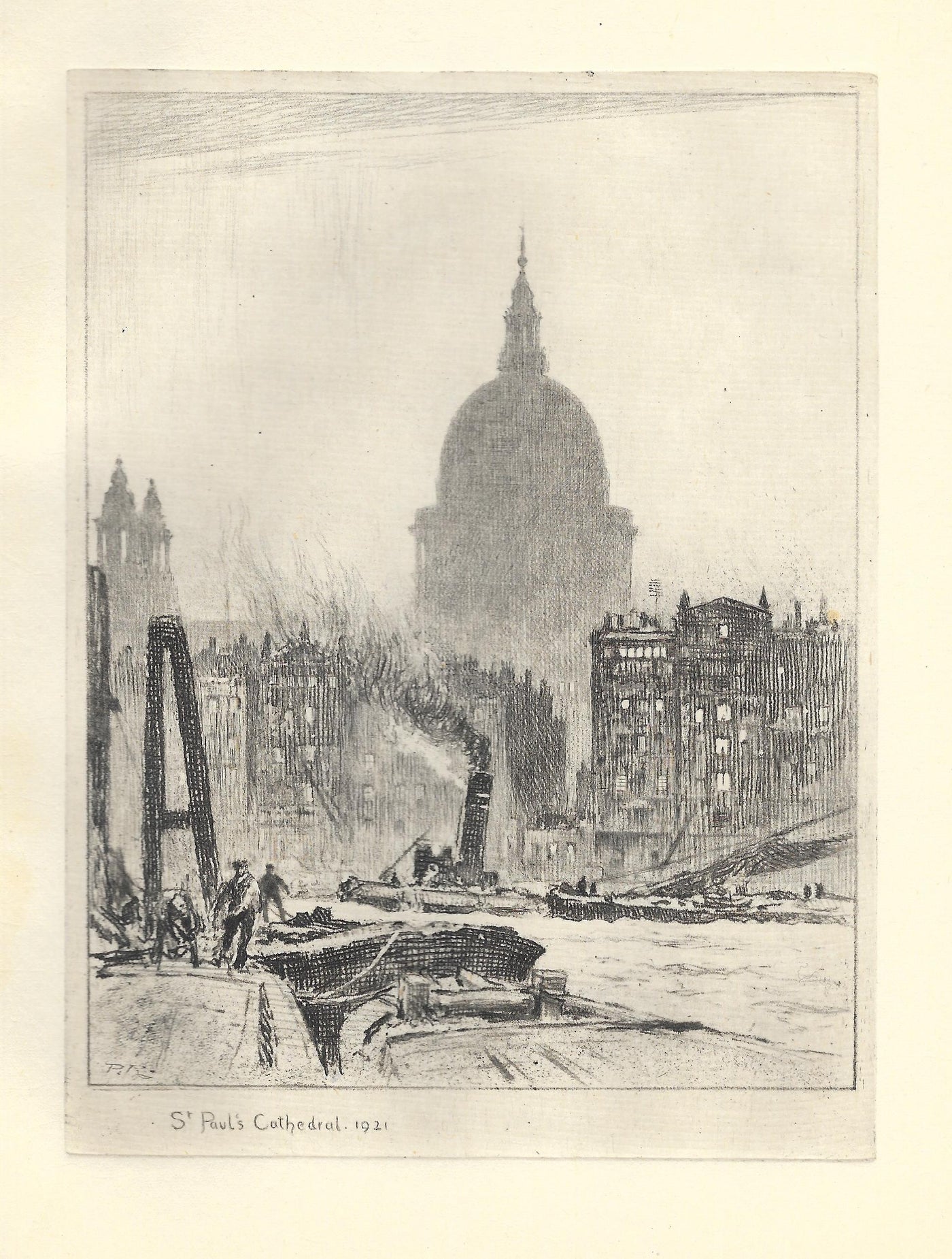St Paul's Cathedral, London, 1921. Vintage etching by Percy Robertson, published 1930.