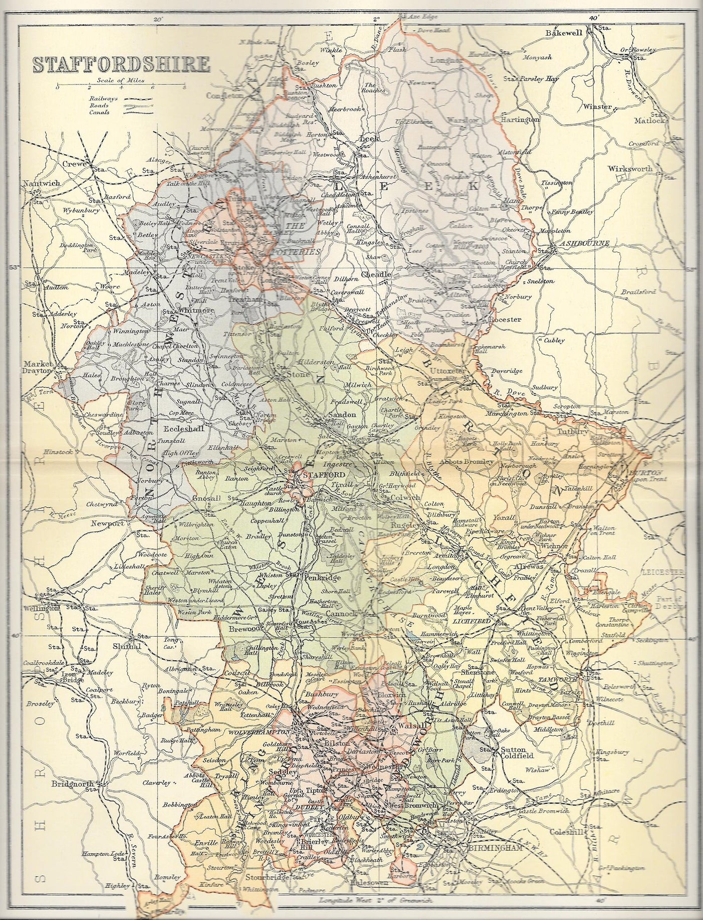 Staffordshire antique map published 1895