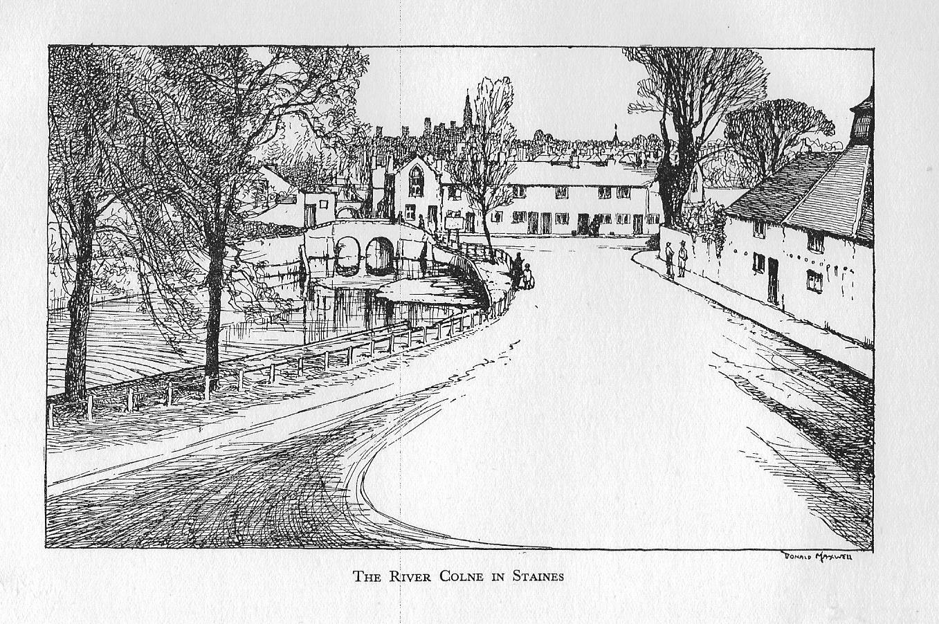Staines and the Colne River Surrey vintage print 1932