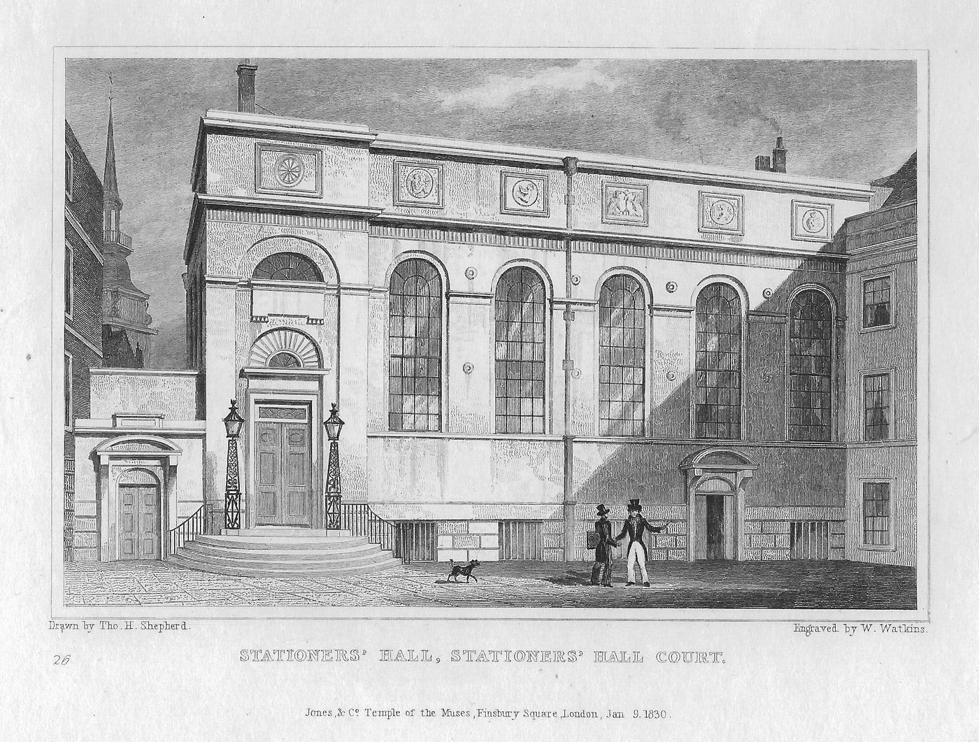 Stationers Hall London antique print 1830